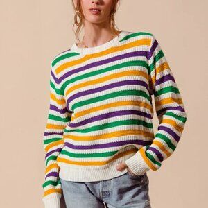 SO ME Mardi Gras Color Stripe Knit Sweater Top